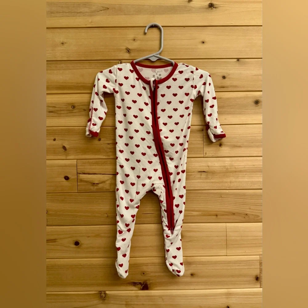 Kickee 3-6 Months Heart Print Double Zipper Bamboo Blend Footie Pajama